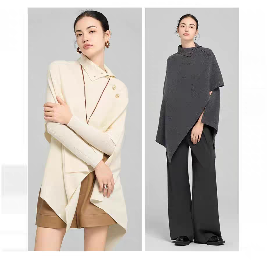 良町L&D ROW&middot;高阶造型神器 设计感纯羊毛不对称斗篷针织外套