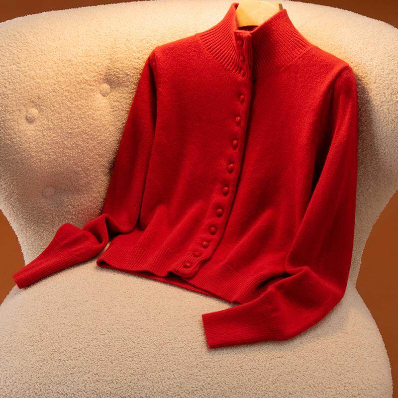 秋冬新款女高领山羊绒开衫红色毛衣单排包扣羊毛针织外套上衣百搭,女装/女士精品,羊绒衫,淘宝优惠券,粉丝福利购,淘宝优惠卷