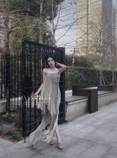 PARTOU品牌集合店 脏染灰黄真丝长裙 JAGEE CHEN