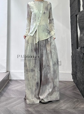 【6折】依楚玛 Yid'phrogma  白灰色不对称短衬衫 叠褶阔腿裤