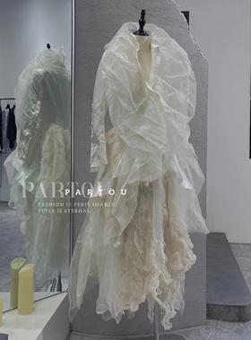 ISAEI 暗黑小众  白色重工拼纱真丝外套 PARTOU品牌集合店