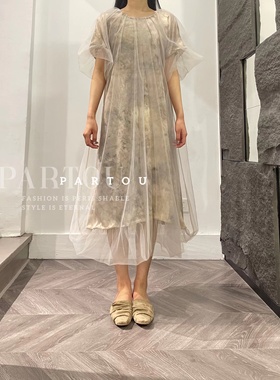 【SALE】PengTai 女士药染拼纱短袖连衣裙 PARTOU品牌集合