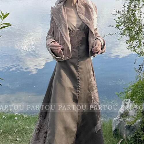 PengTai 24aw  三色 吊带刺绣连衣裙