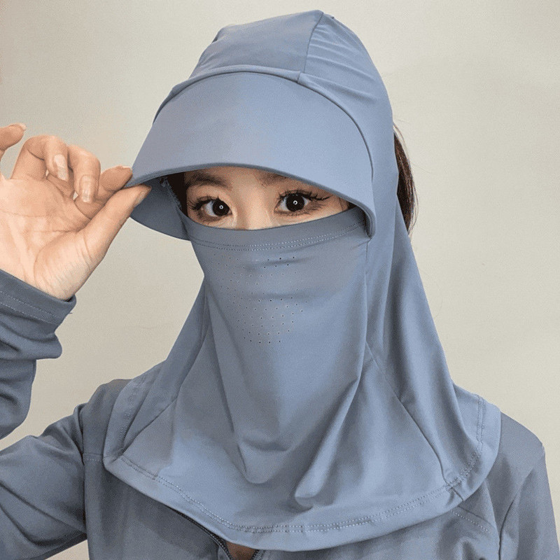 夏季户外骑行冰丝全脸遮阳帽遮脸护颈防晒帽子