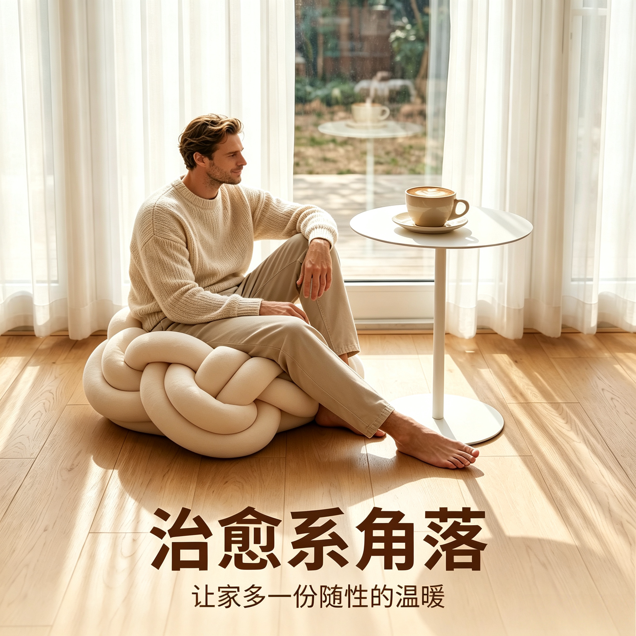 KNOTPILLOW欧式风编织懒人沙发客靠可坐简易大厅卧室休闲单人坐凳 - 实物图