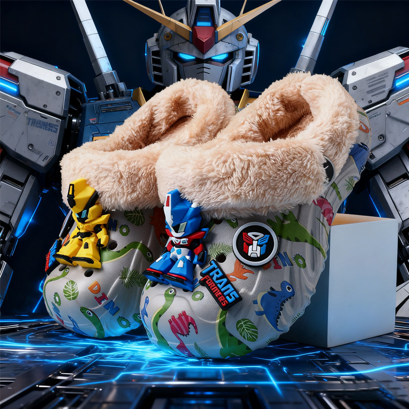 高达儿童棉拖鞋男童毛毛鞋2025冬季新款男孩防滑棉鞋室内女童保暖