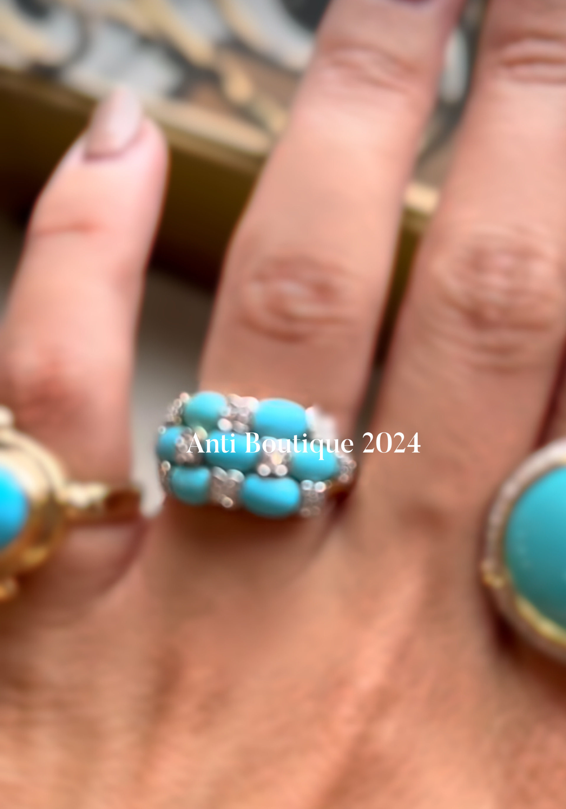 【ANTI】美国天然蓝瓷松石925银排戒镶嵌小众戒指轻奢珠宝限量款