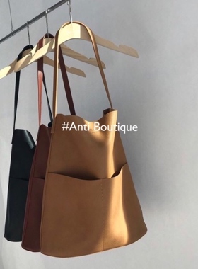【anti boutique】秋冬大号牛皮托特包荔枝纹真皮大象灰购物袋
