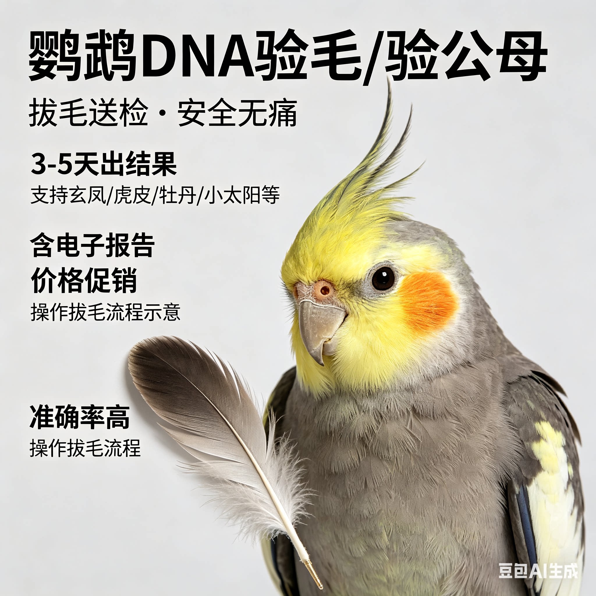 一只灵羽鸟禽DNA鉴定验卡和尚虎皮全鹦鹉鸡鸦科性别公母检验无卡