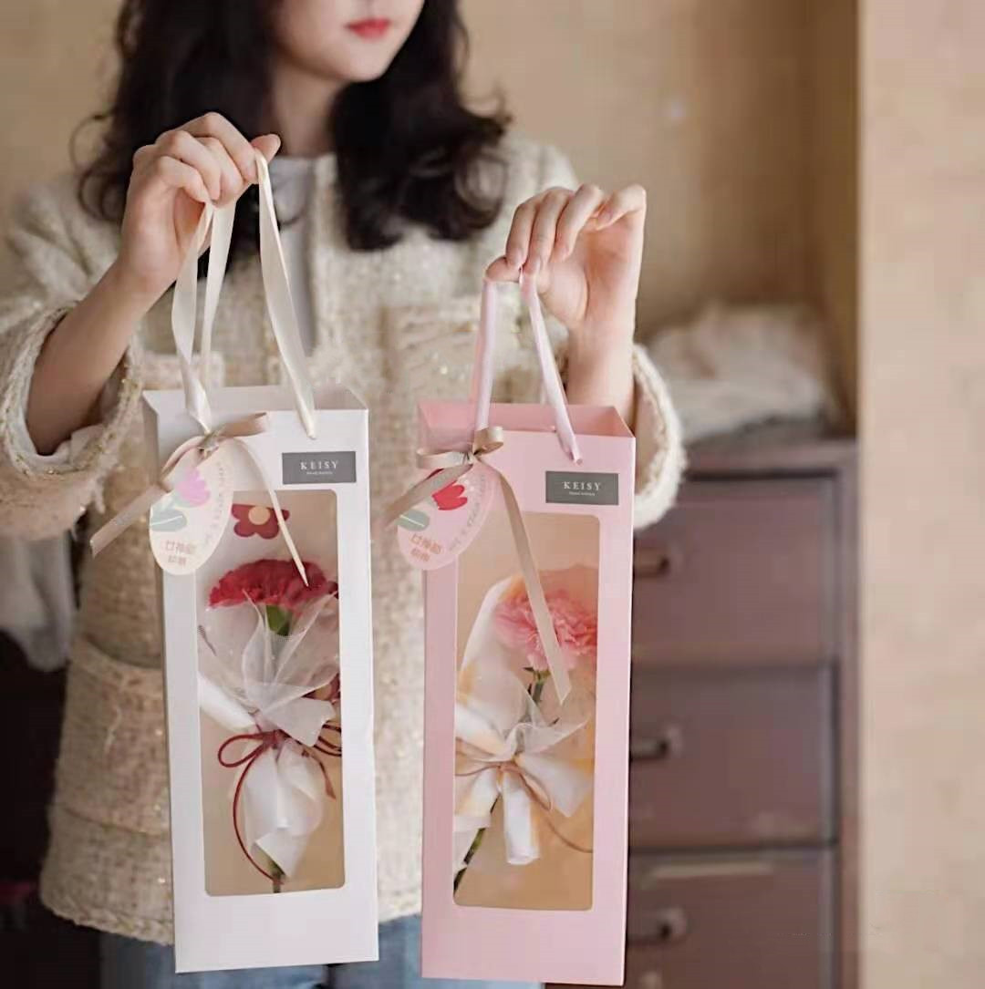 教师节橱窗手拎袋花艺包装长方形PVC开窗手提袋鲜花袋花束礼品袋