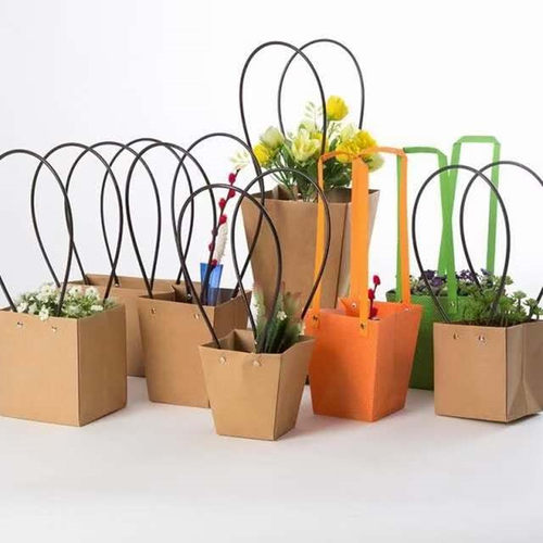 情人节手提牛皮纸防水鲜花包装盒