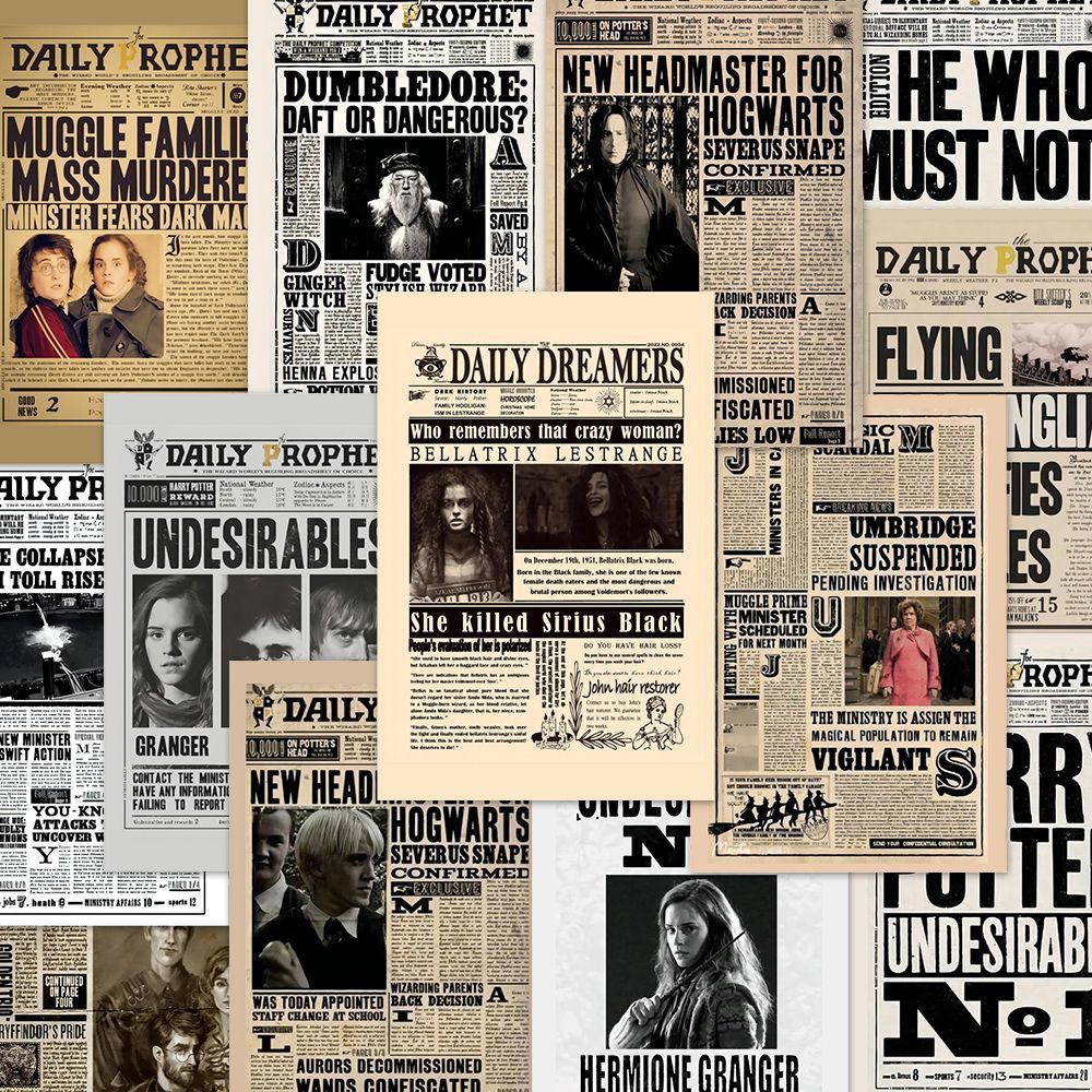 108张哈利波特海报《预言家日报》高清贴纸复古报纸周边手账素材