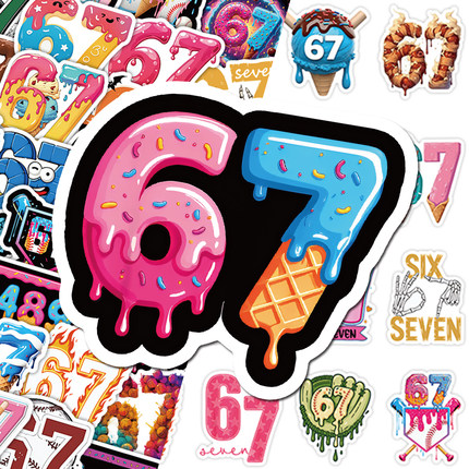 106张网红67贴纸个性创意卡通数字涂鸦贴画diy桌面笔记本文具电脑