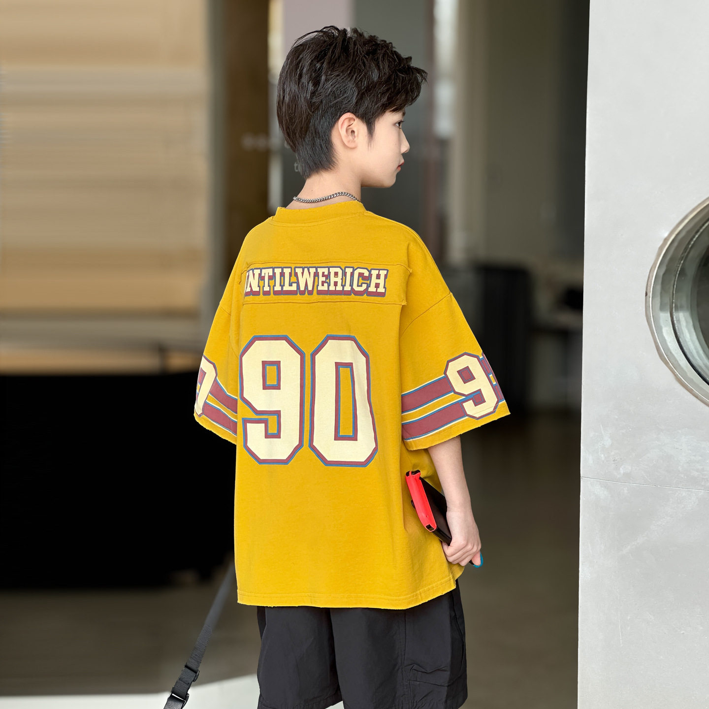 男童2026夏季新款印花篮球T恤熊猫圆圆中大童运动上衣韩版宽松潮t