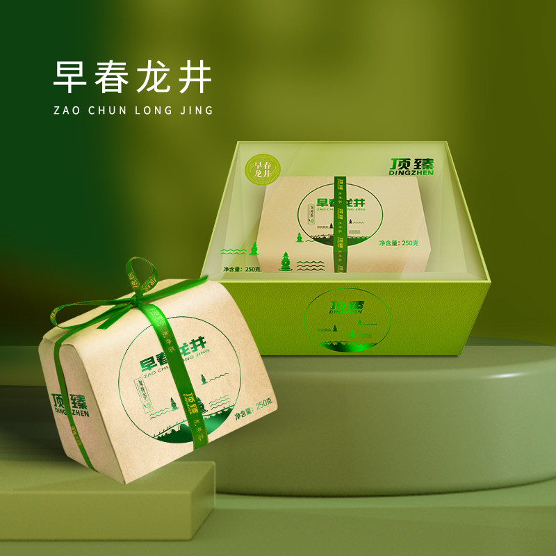 顶臻龙井2024新茶早春明前龙井绿茶经典牛皮纸礼盒装250克