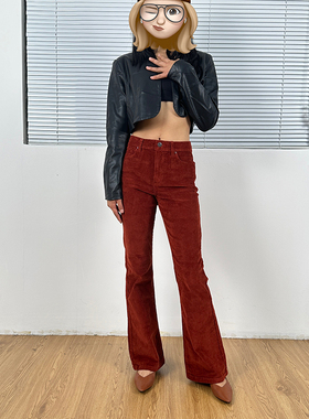 包邮 外贸KNS灯芯绒面料 质感天花板 韩版通勤复古弹力微喇休闲裤