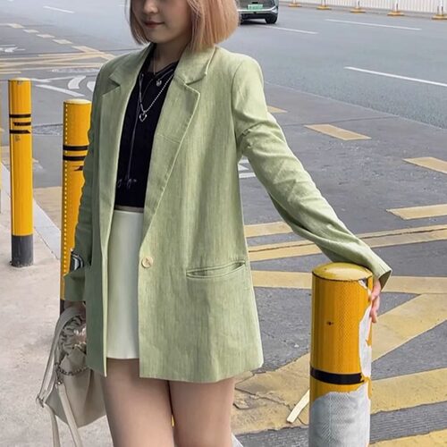 包邮 剪R驾驭得了高级感很有fell 棉麻单西 韩系通勤时尚西装外套
