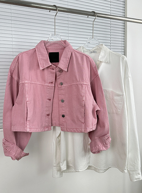 断码捡漏！本*Lai家粉色牛仔衫 春秋少女感美学穿搭短款水洗外套
