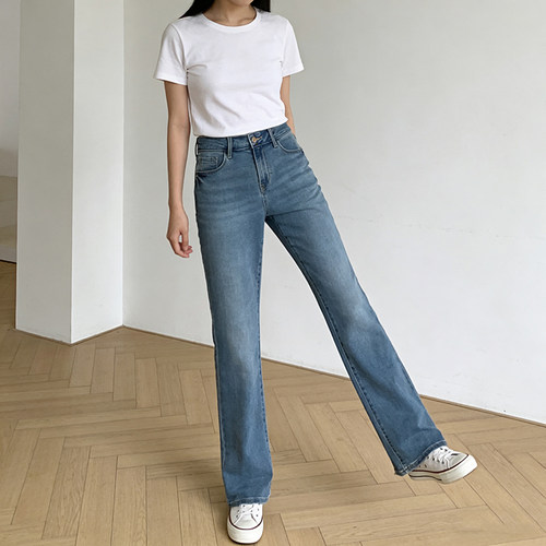 包邮OLD*Ny 经典修身显瘦弹力微喇裤 日常通勤复古中低腰牛仔裤