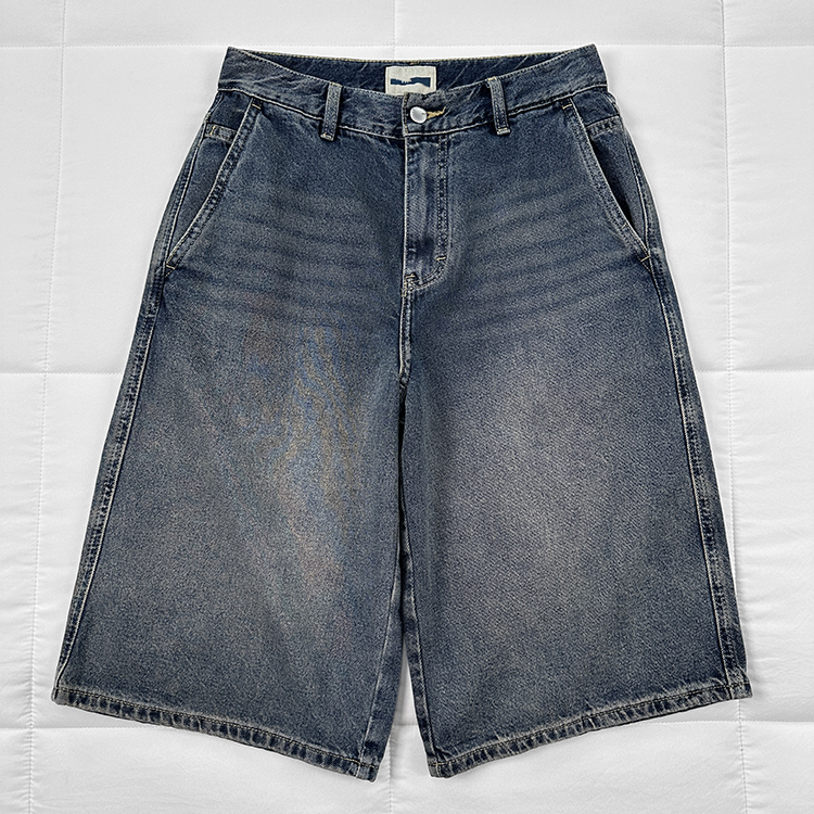 韩国单 超自然复古蓝水洗六分直筒裤 夏天休闲百搭高腰无弹牛仔裤