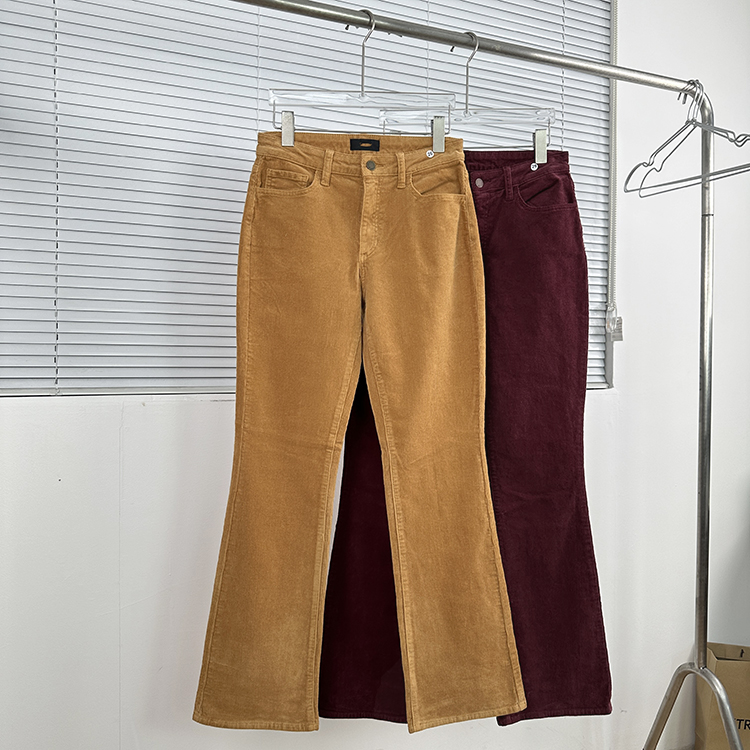 包邮 外贸单JB*D灯芯绒面料微喇裤 春秋通勤复古弹力中腰休闲裤女