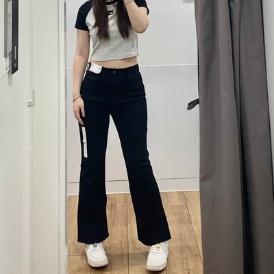 包邮试衣剪 新批次经典复古水洗弹力面料修身显瘦高腰微喇牛仔裤