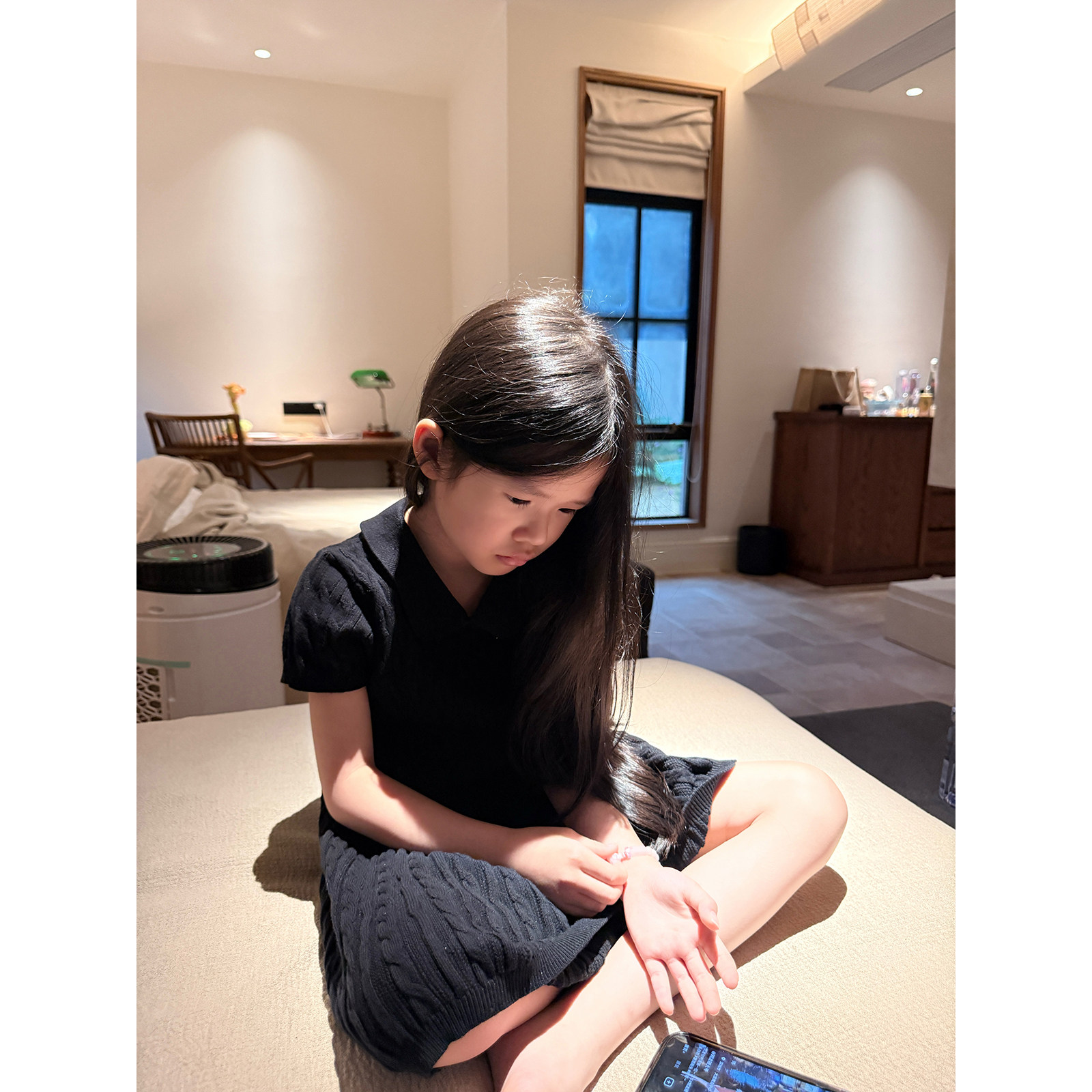 LaiLai童装  女童黑色气质大方Polo连衣裙麻花编织A摆夏季连衣裙