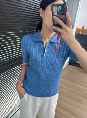 9552AY家亚麻Polo衫女羊毛弹力针织细绞花肌理短袖上衣女