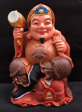 唐密密宗汉白玉彩绘坐大黑天工艺旺财佛像30cm