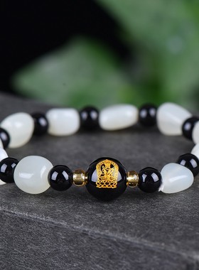 新疆和田玉羊脂玉白玉青白玉八大守护神手链玉手串男女款玉石手持