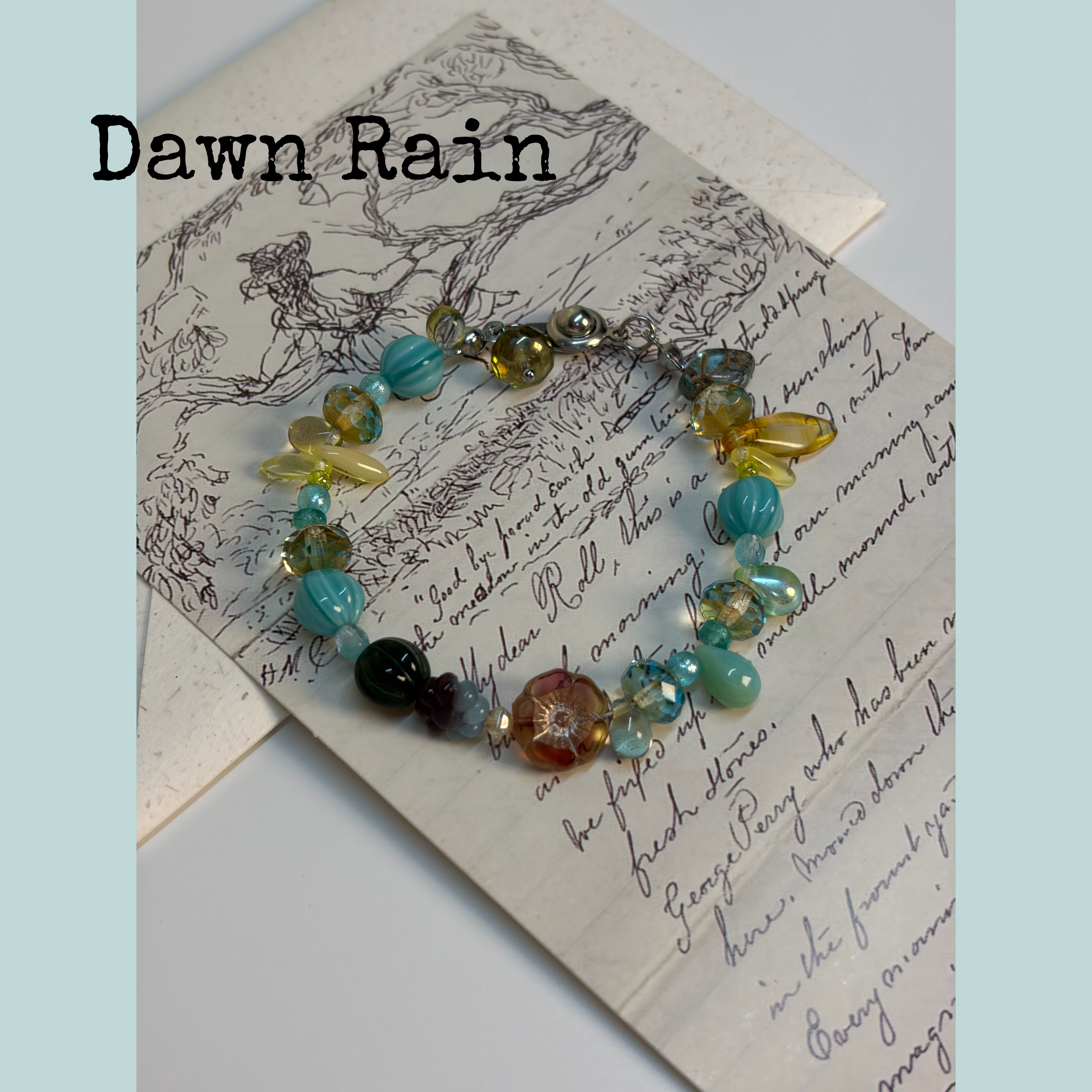 手链旦雨原创蓝色海边小众设计感森系捷克珠独特绿色系手工饰品女