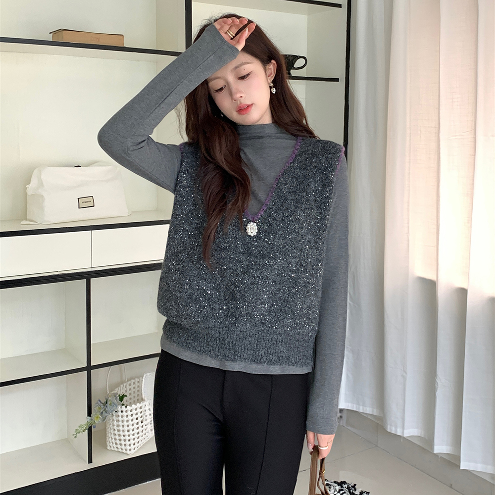 Ciobbur水钻V领背心打底衣