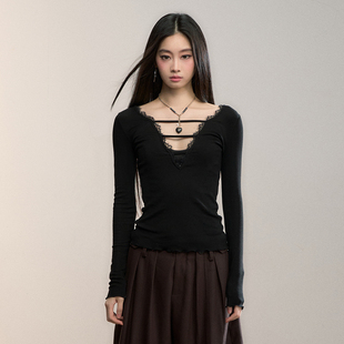 新款 T恤设计感正反两穿蕾丝拼接上衣25冬季 官方授权 PITTI长袖 VIA