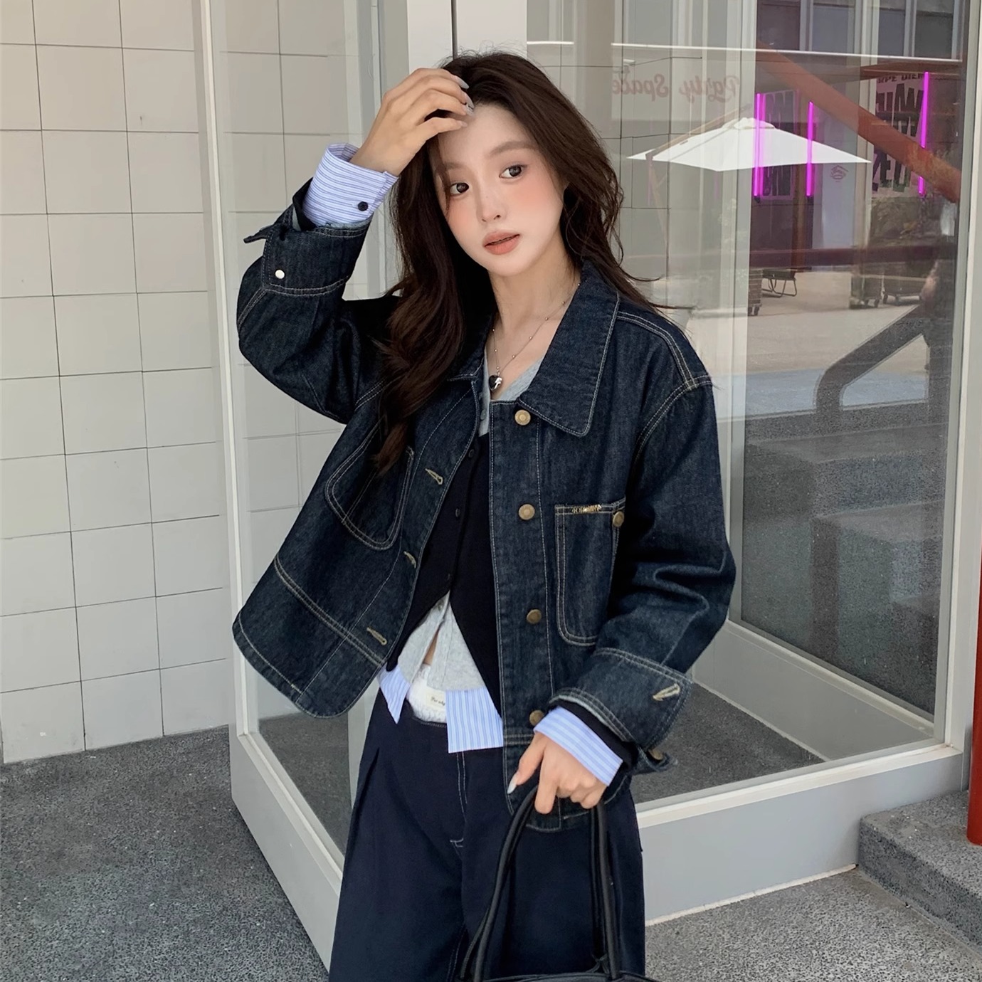 FORWHY外套明线外缝双口袋夹克