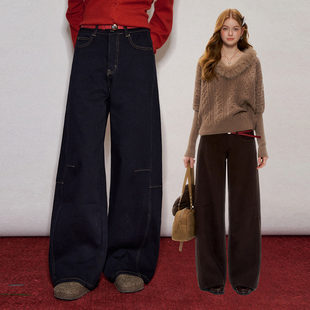 新款 AsGony牛仔裤 2025冬季 饰弯刀长裤 官方授权 休闲百搭红色腰带装