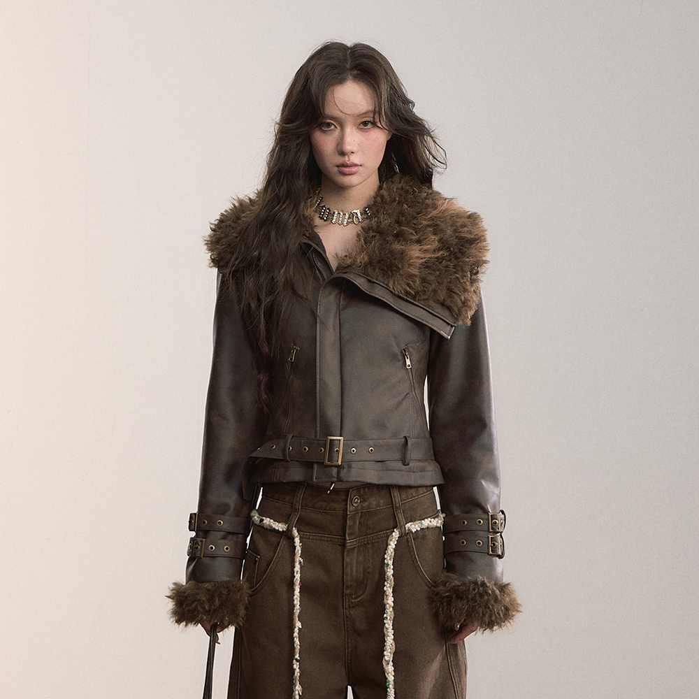 VIAPITTI外套皮制加厚毛毛皮衣