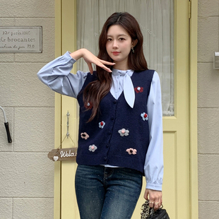 Ciobbur 套装女士毛线花朵设计针织马甲衬衫2025冬季新款官方授权