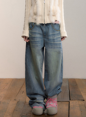 VIA PITTI 牛仔裤重磅水洗设计感直筒阔腿裤2025冬季新款官方授权