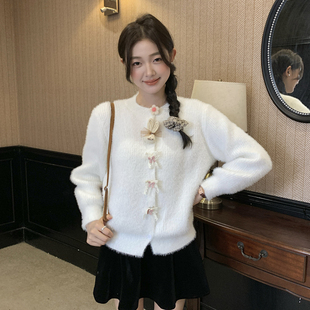 Ciobbur 毛针织衫乖萌小兔蝴蝶结水貂毛上衣2025冬季新款官方授权