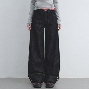 新款 AsGony牛仔裤 2026春季 脚翻边直筒阔腿裤 官方授权 宽松红腰带裤