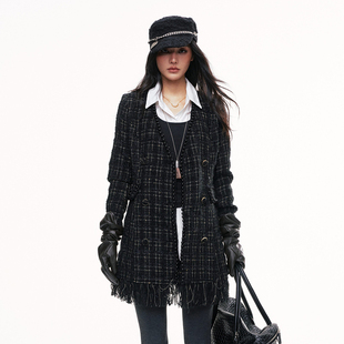 官方授权 新款 CHILL ZOEY外套设计感黑岩小香风连衣裙上衣2025冬季