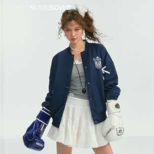 SOMESOWE外套美式百搭蝴蝶结徽章棒球夹克2025年春季新款官方授权