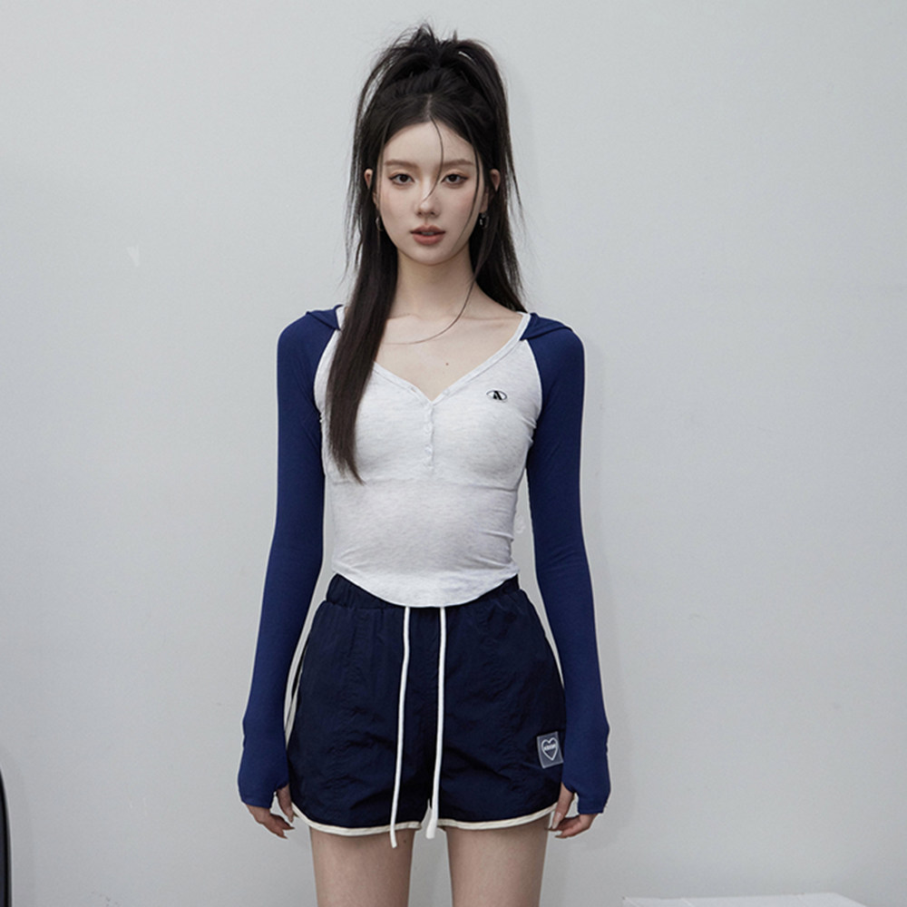 鞠婧祎同款asgony休闲裤复古休闲撞色松紧抽绳2024夏季新款短裤女