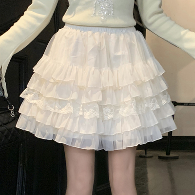 LEAPDREAM半身裙蕾丝拼接珠光