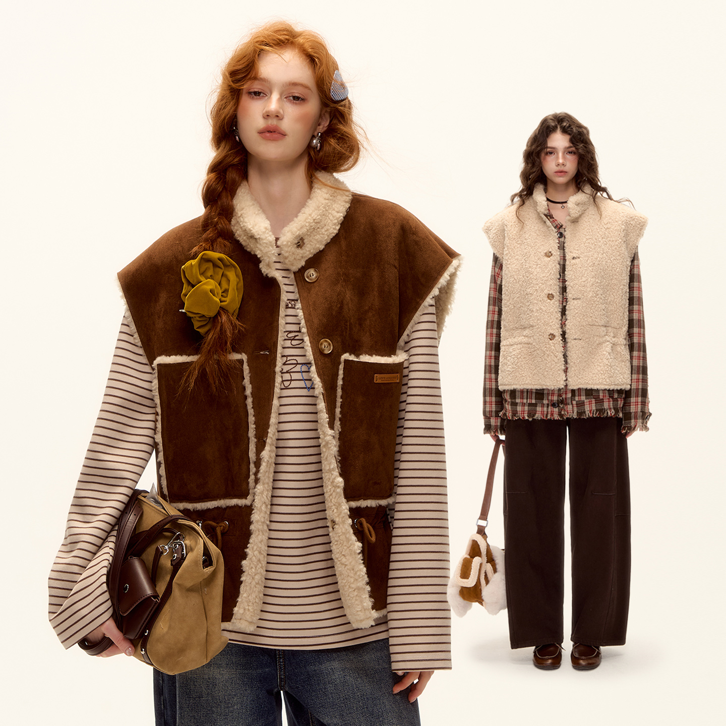 AsGony马甲双面穿仿皮毛一体