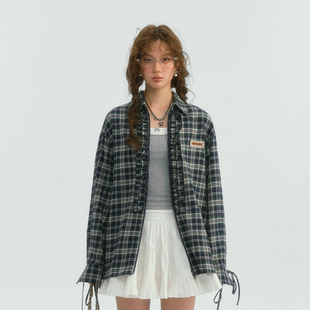 SOMESOWE衬衫休闲百搭木耳边拉链格纹上衣2025年春季新款官方授权