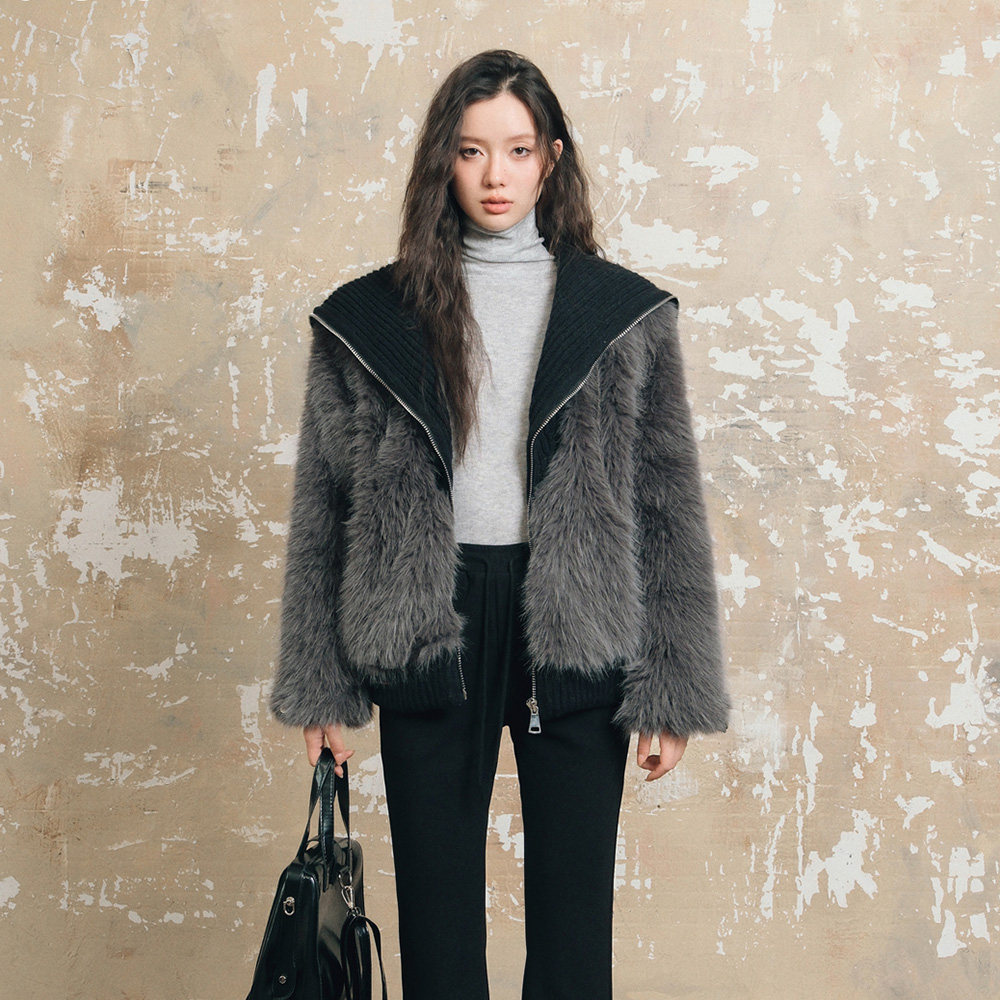 刘令姿同款AsGony外套翻领收腰环保皮草毛上衣23秋冬新款官方授权