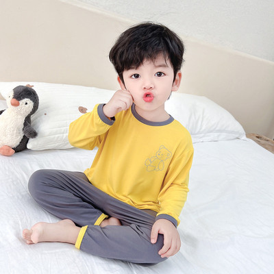儿童睡衣男莫代尔薄款春秋男孩长袖空调服家居服宝宝冰丝男童套装