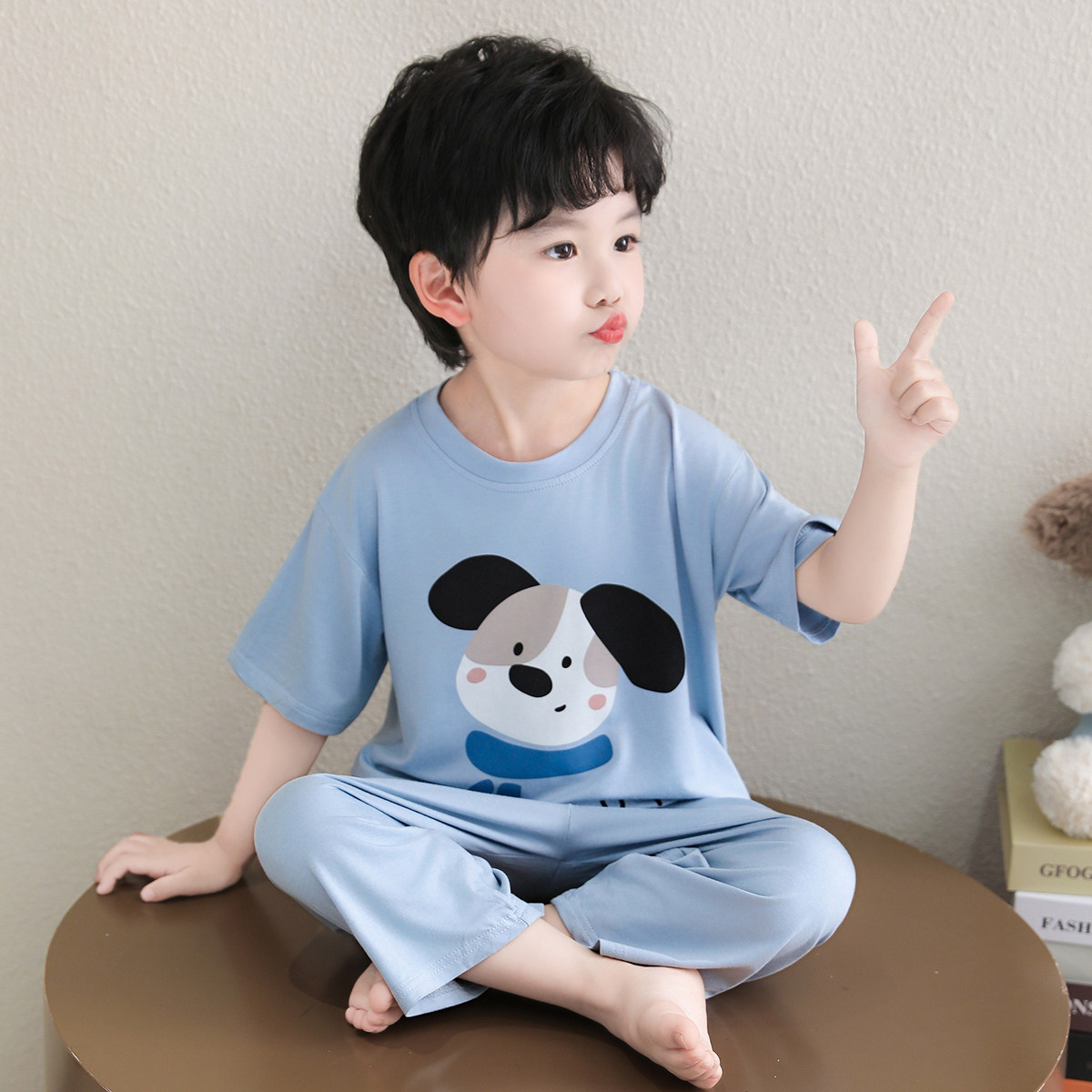 儿童宽松莫代尔睡衣男童卡通新款短袖夏季家居服宝宝空调服套装