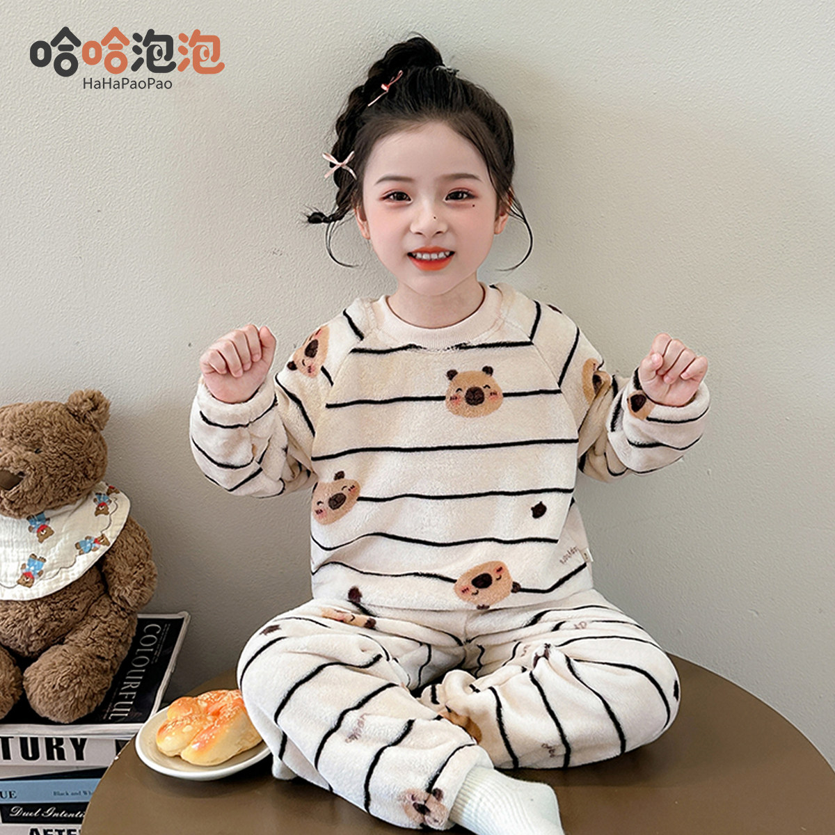 儿童睡衣秋冬季法兰绒加厚珊瑚绒新款男女童家居服套装宝宝套头